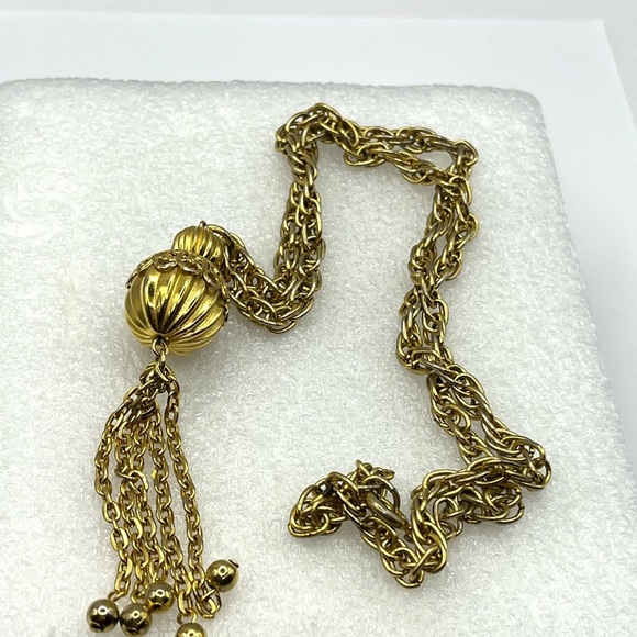 Necklace Chic Gold Tone Filigree Sphere Tassel Necklace Vintage - Picture 11 of 12